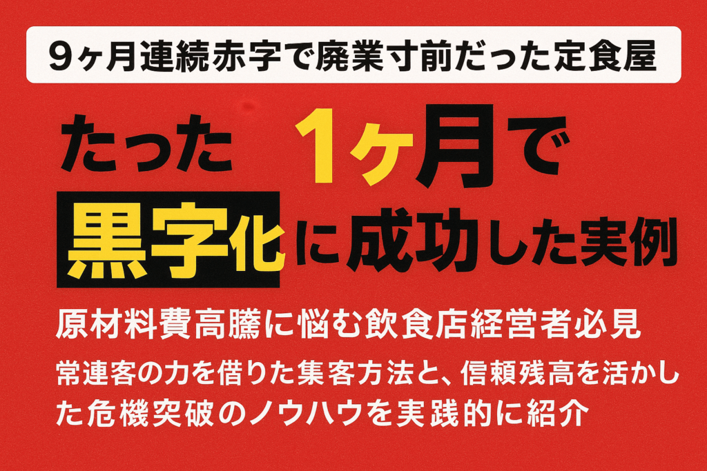 9ヶ月連続赤字の定食屋が1ヶ月で黒字化！地域に愛される店の起死回生の方法