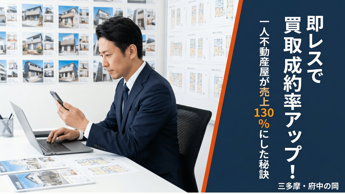一括査定サイト経由の買取依頼、対応が遅れるだけで競合に取られていませんか？小規模不動産屋が売上を130%にアップさせた秘訣は「即レス体制」の構築でした。タイミーを活用した初期対応の外注化など、今日から実践できる買取強化策を詳しく解説します。