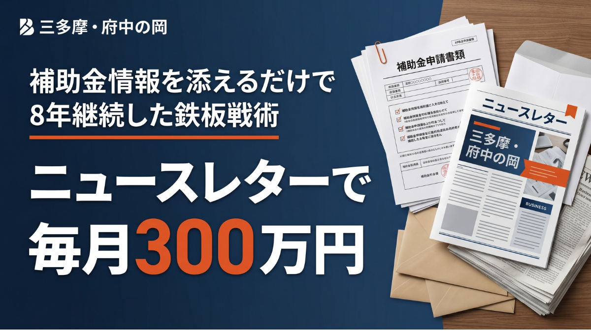 ニュースレターに補助金情報をセットで掲載するだけで毎月300万円前後の売上を6〜8年にわたって継続しているリフォーム会社の実例を詳しく紹介します。介護リフォームやバリアフリー工事に活用できる補助金の具体的な使い方と、問い合わせが自然に増えるニュースレター集客の実践戦略を経営者向けに解説します。